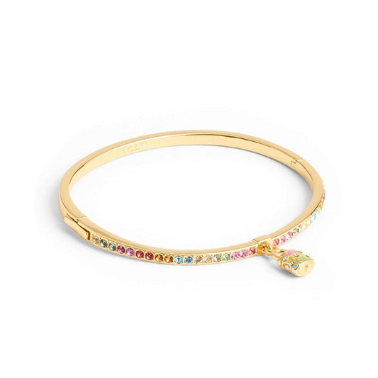 Faux Stone Signature Rainbow Quilted Lock Charm Bangle Bracelet