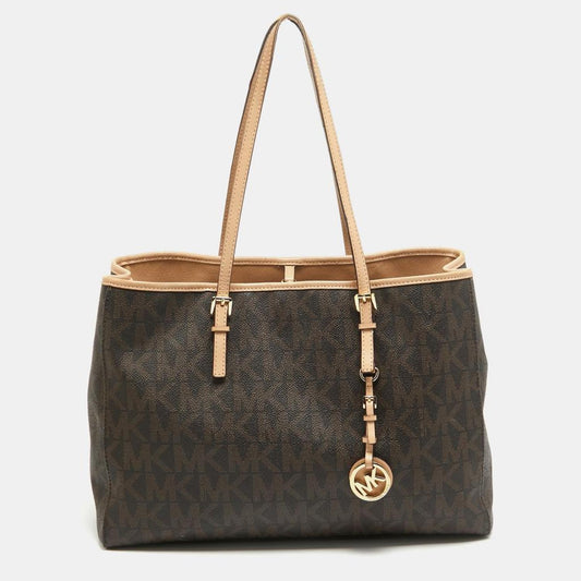 Michael Michael Kors Dark Signature Coated Canvas Large Jet Set Travel Tote