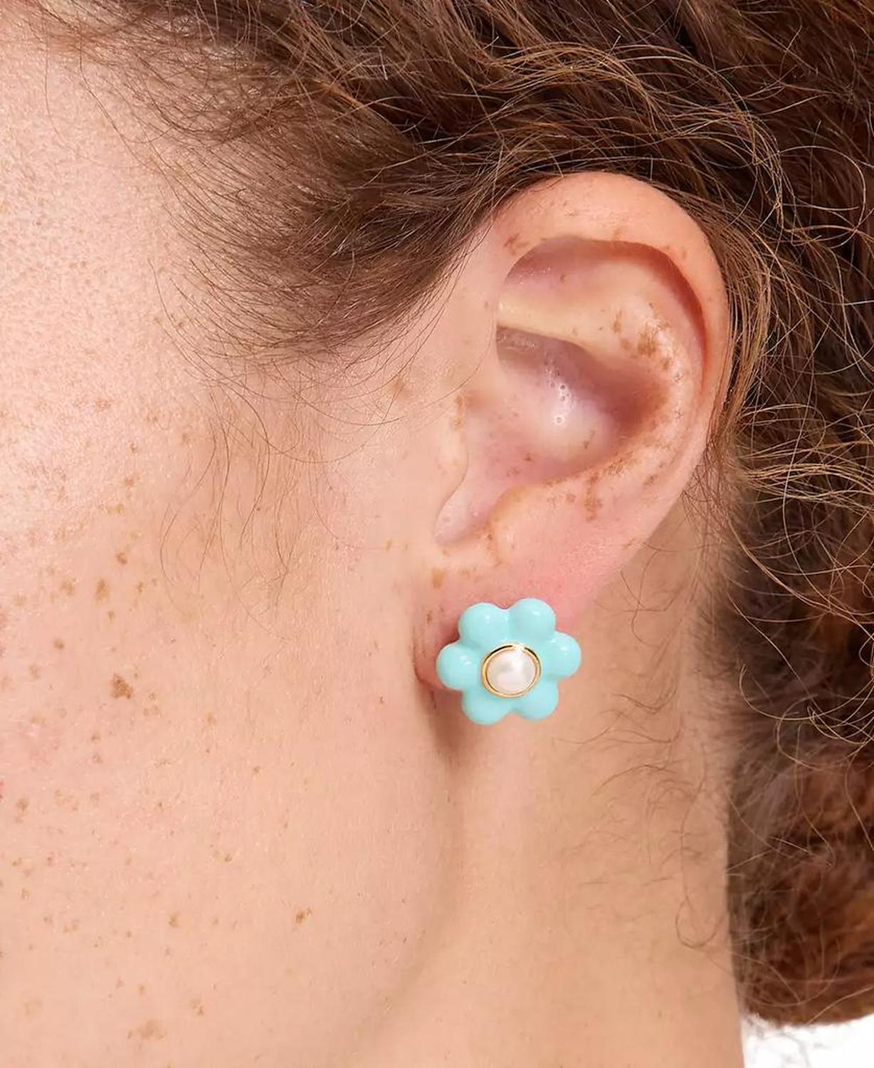 Gold-Tone Petal Puff Floral Stud Earrings