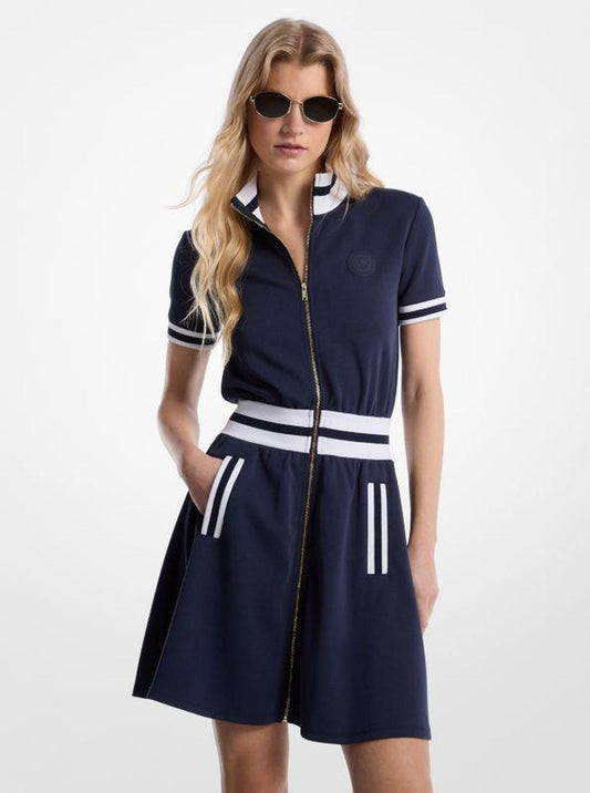 Cotton Blend Knit Zip-Up Dress