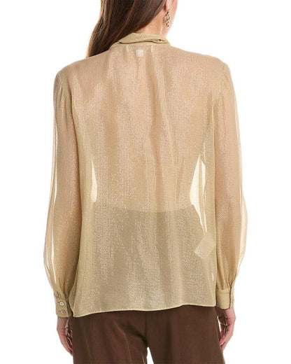 Michael Kors Collection Stripe Chiffon Neck Tie Silk-Blend Shirt