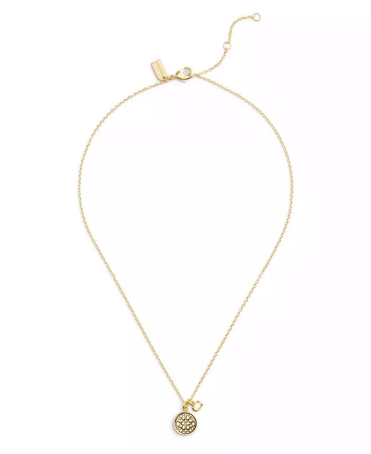 Faux Stone Signature Quilted Coin Pendant Necklace