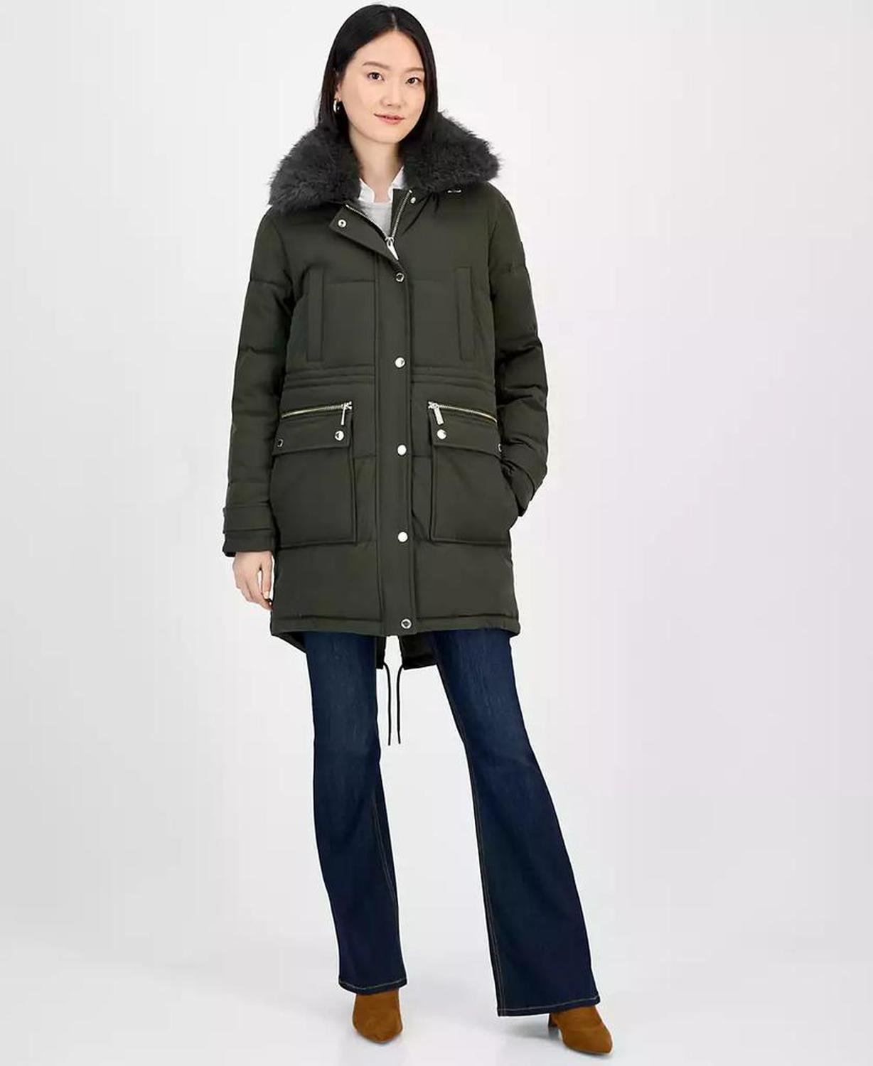 Women's Faux-Fur-Trim Hooded Puffer Coat