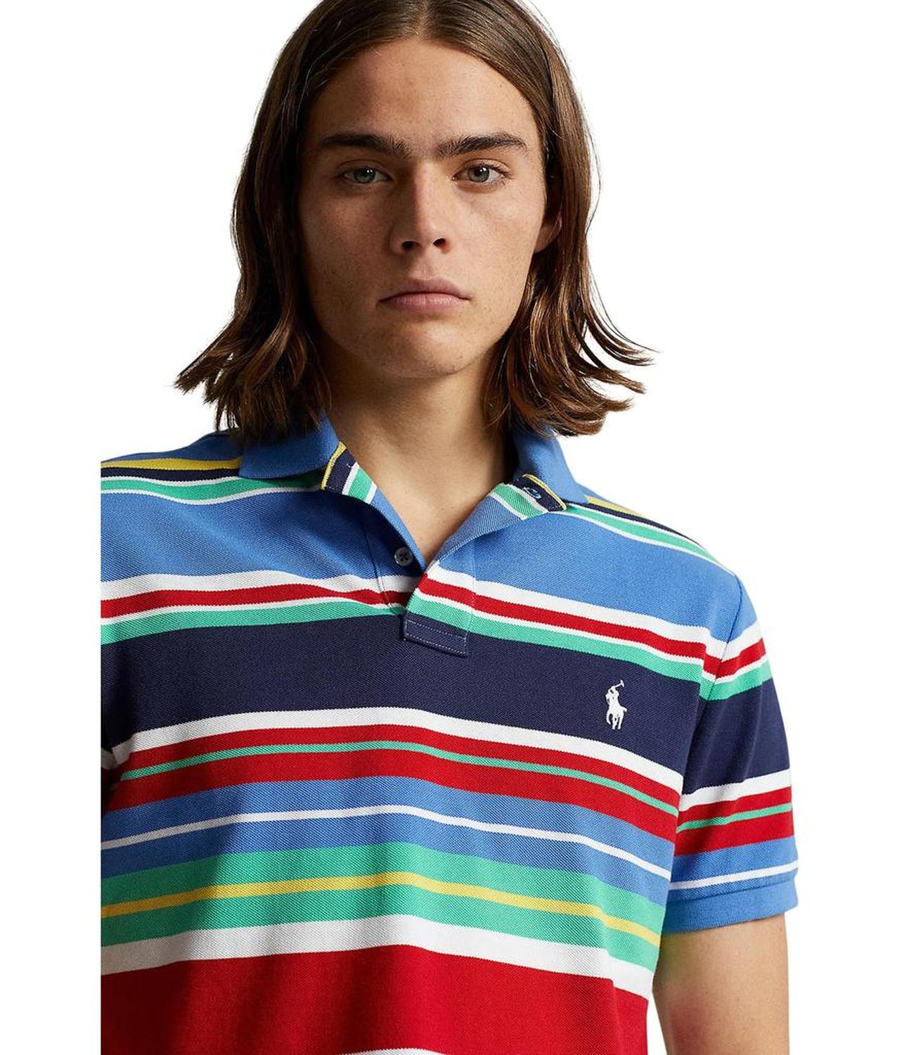 Classic Fit Striped Mesh Polo Shirt