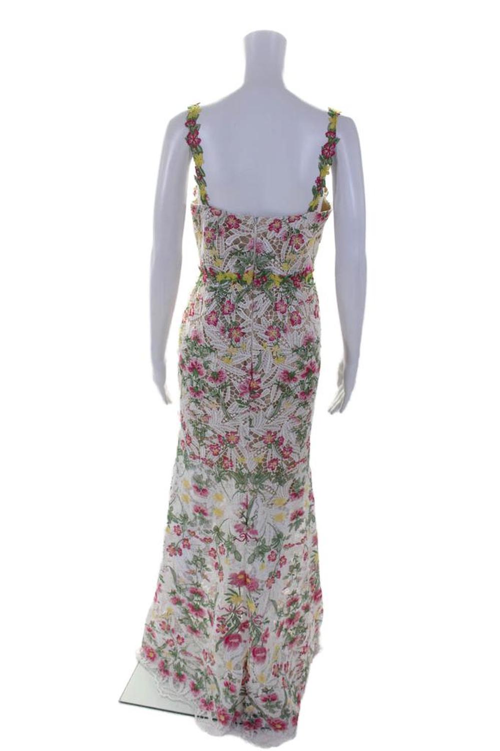 Marchesa Notte Womens White Floral Lace Scoop Neck Sleeveless Gown Dress