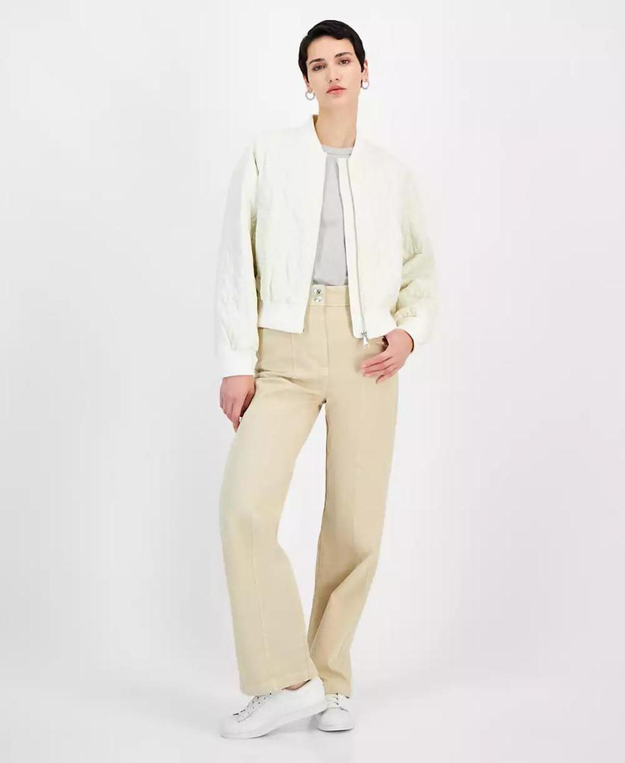 Women's Solid-Color Quilted Bomber Jacket