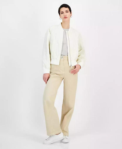 Women's Solid-Color Quilted Bomber Jacket