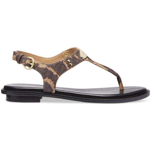 MK Plate Womens Faux Leather Slip On Thong Sandals