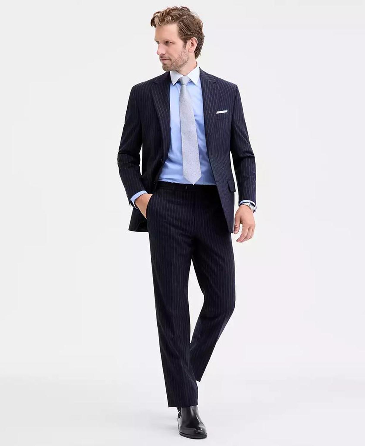 Men's Classic Fit Wool-Blend Pinstripe Suit Separate Jacket