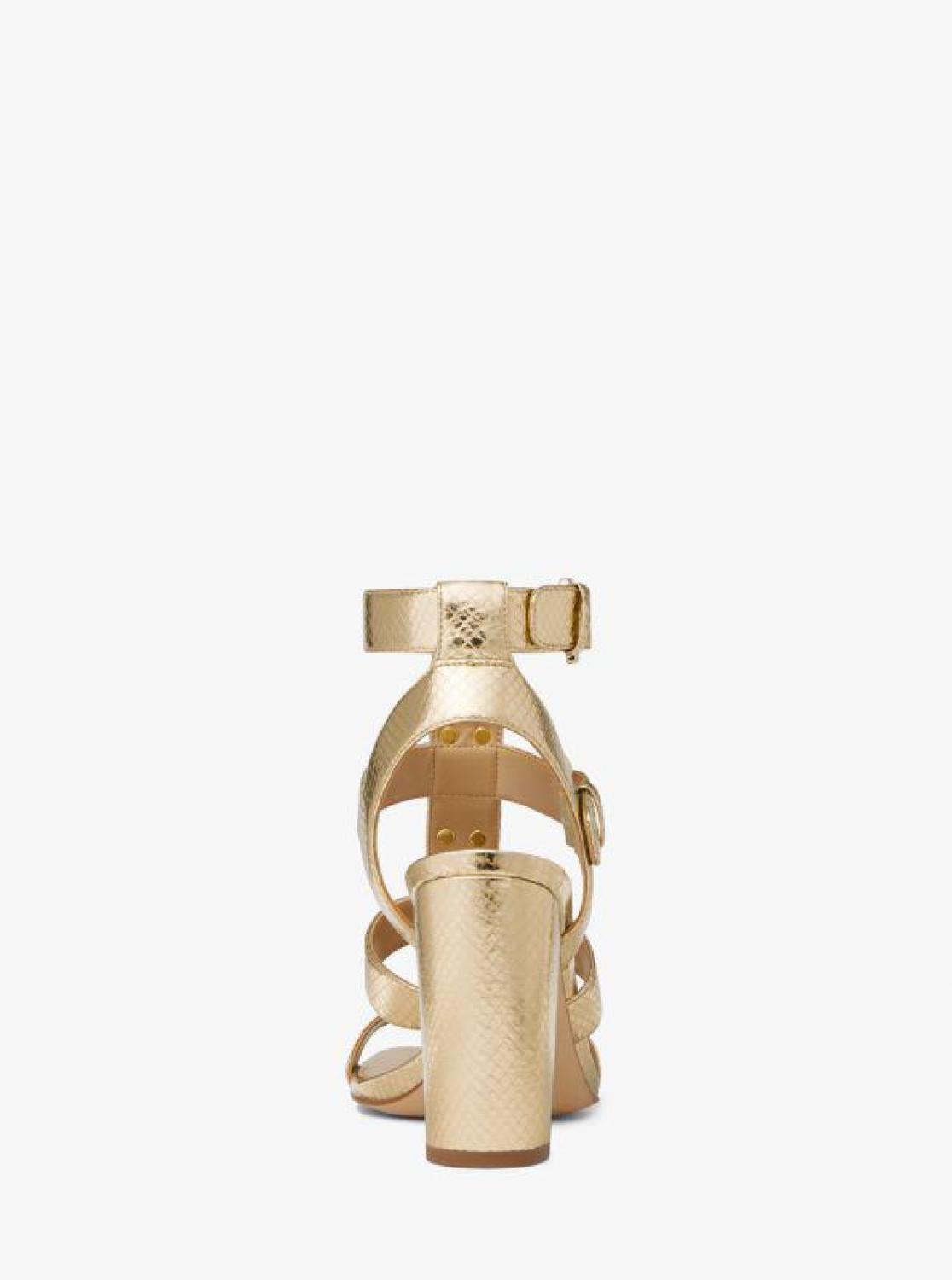 Wren Studded Metallic Snake Embossed Leather Sandal