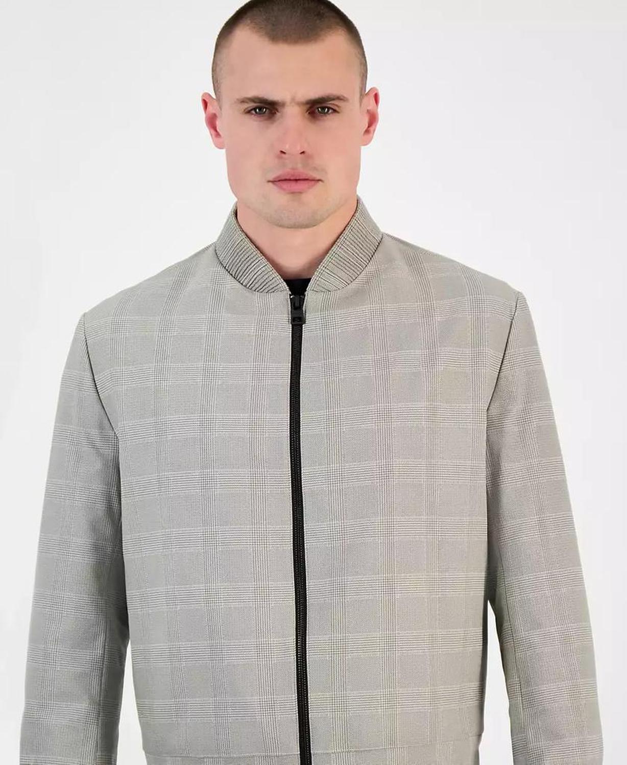 HUGO by Men's Ukashi252f1x Modern-Fit Glen Check Full-Zip Bomber Jacket