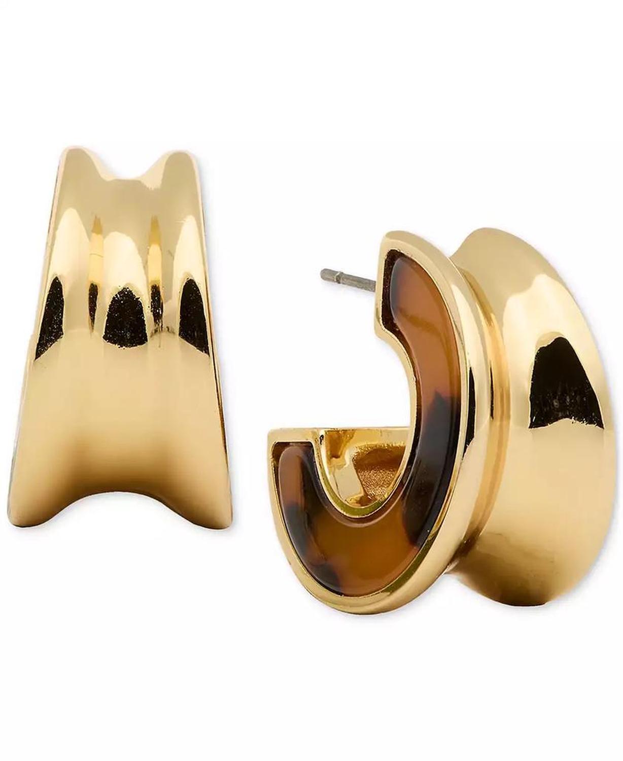 Gold-Tone Bold Tortoise Small Hoop Earrings, 0.82"