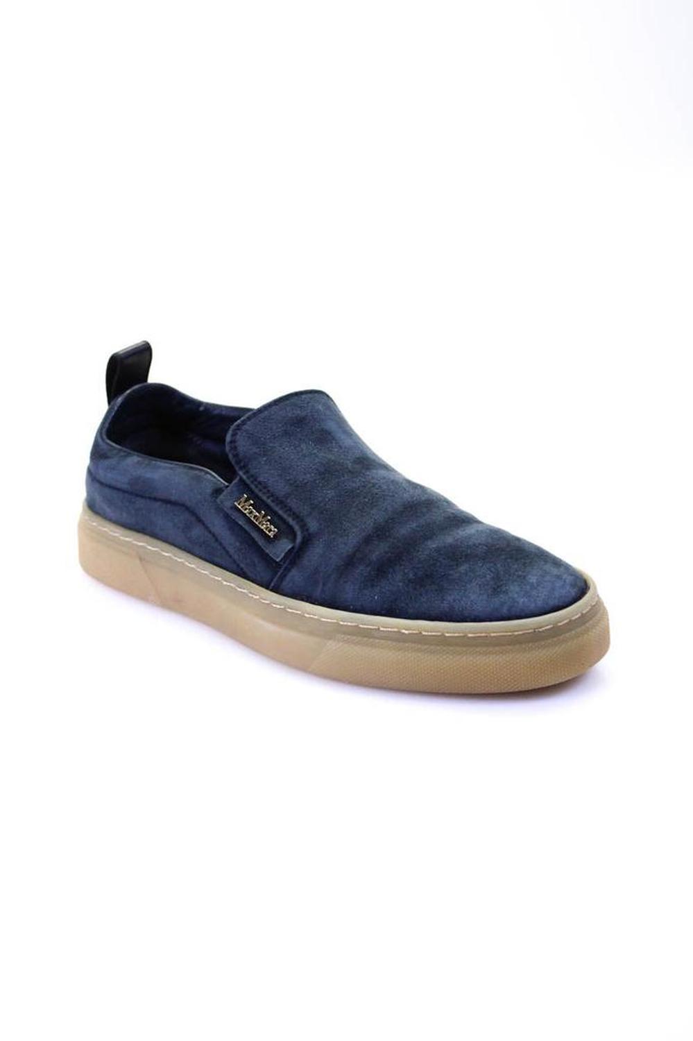 Max Mara Womens Low Top Slip On Sneakers Navy Blue Suede