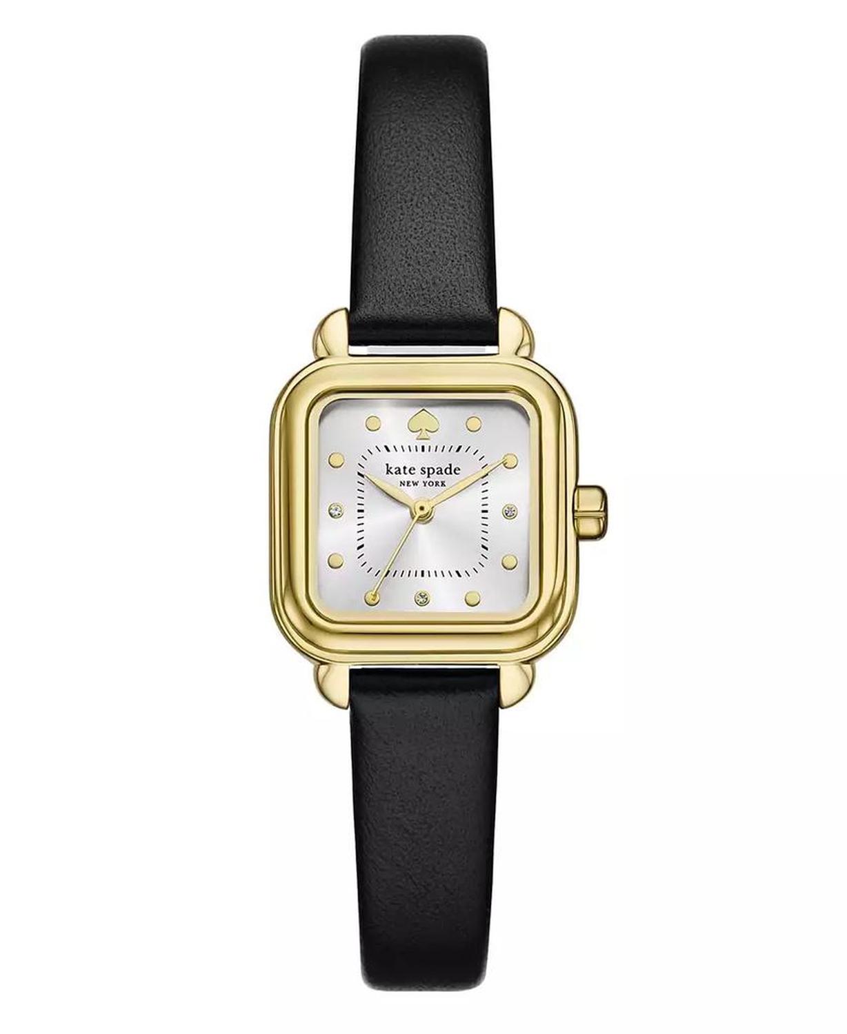 Women's Gracie Square Three-Hand Black Leather Watch, 25mm