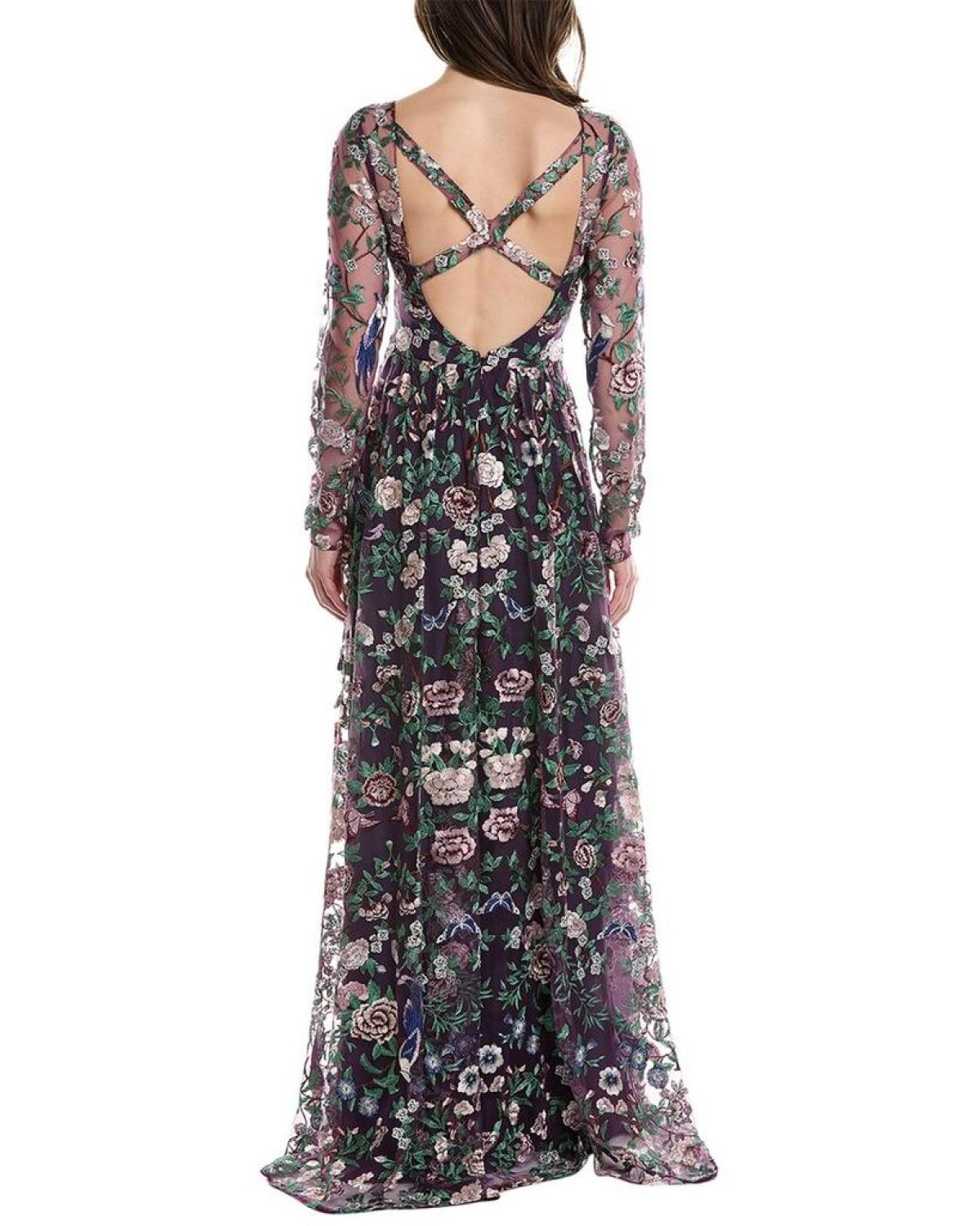 Marchesa Notte Embroidery On Tulle Gown