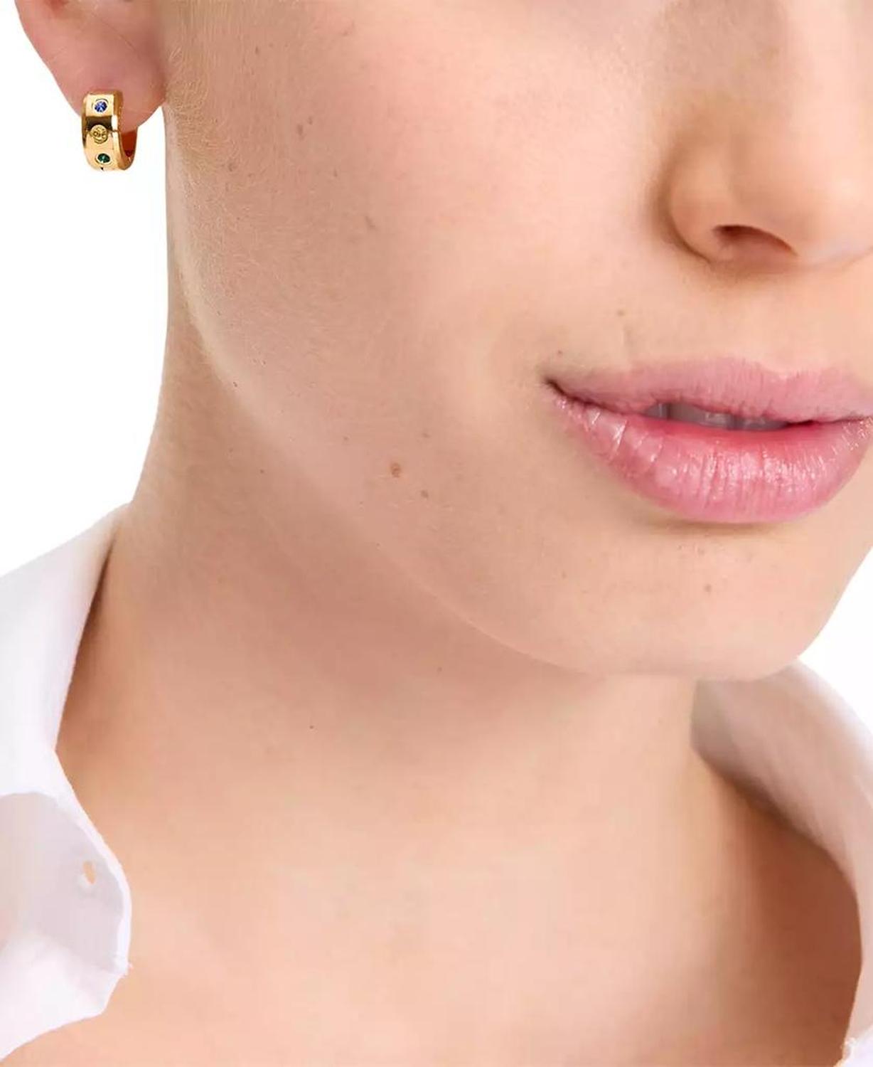 Gold-Tone Small Pavé Chunky Huggie Hoop Earrings, 0.5"