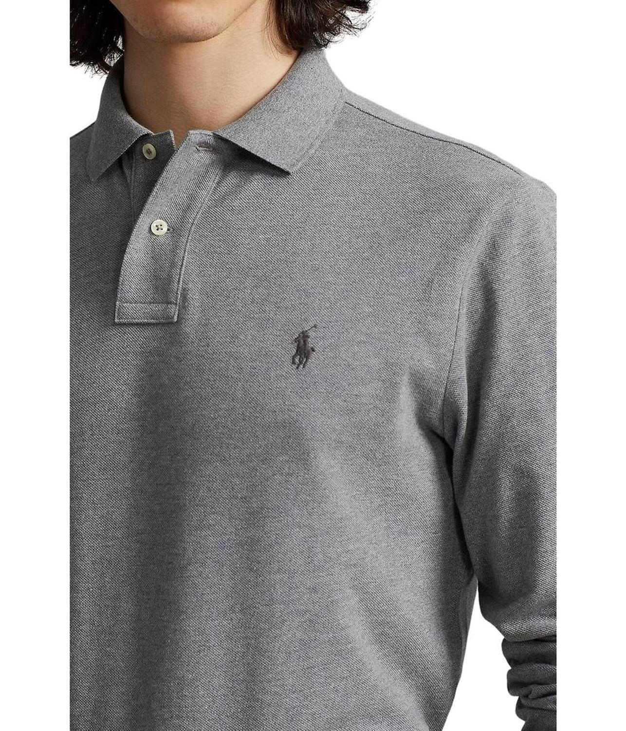 Classic Fit Mesh Long-Sleeve Polo Shirt