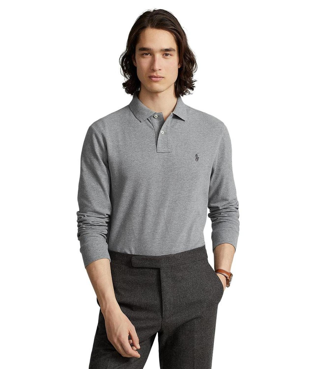 Classic Fit Mesh Long-Sleeve Polo Shirt