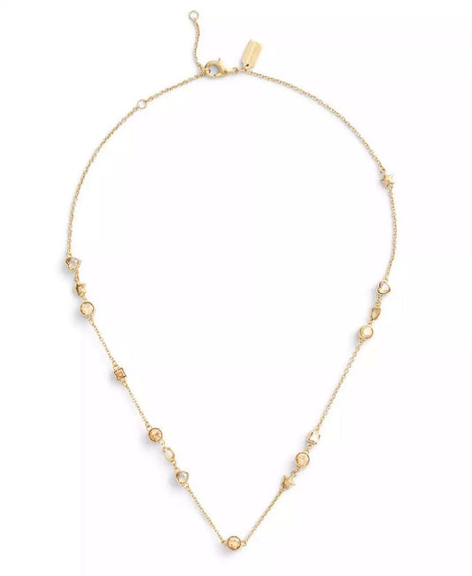 Faux Stone Signature Star Heart Station Necklace