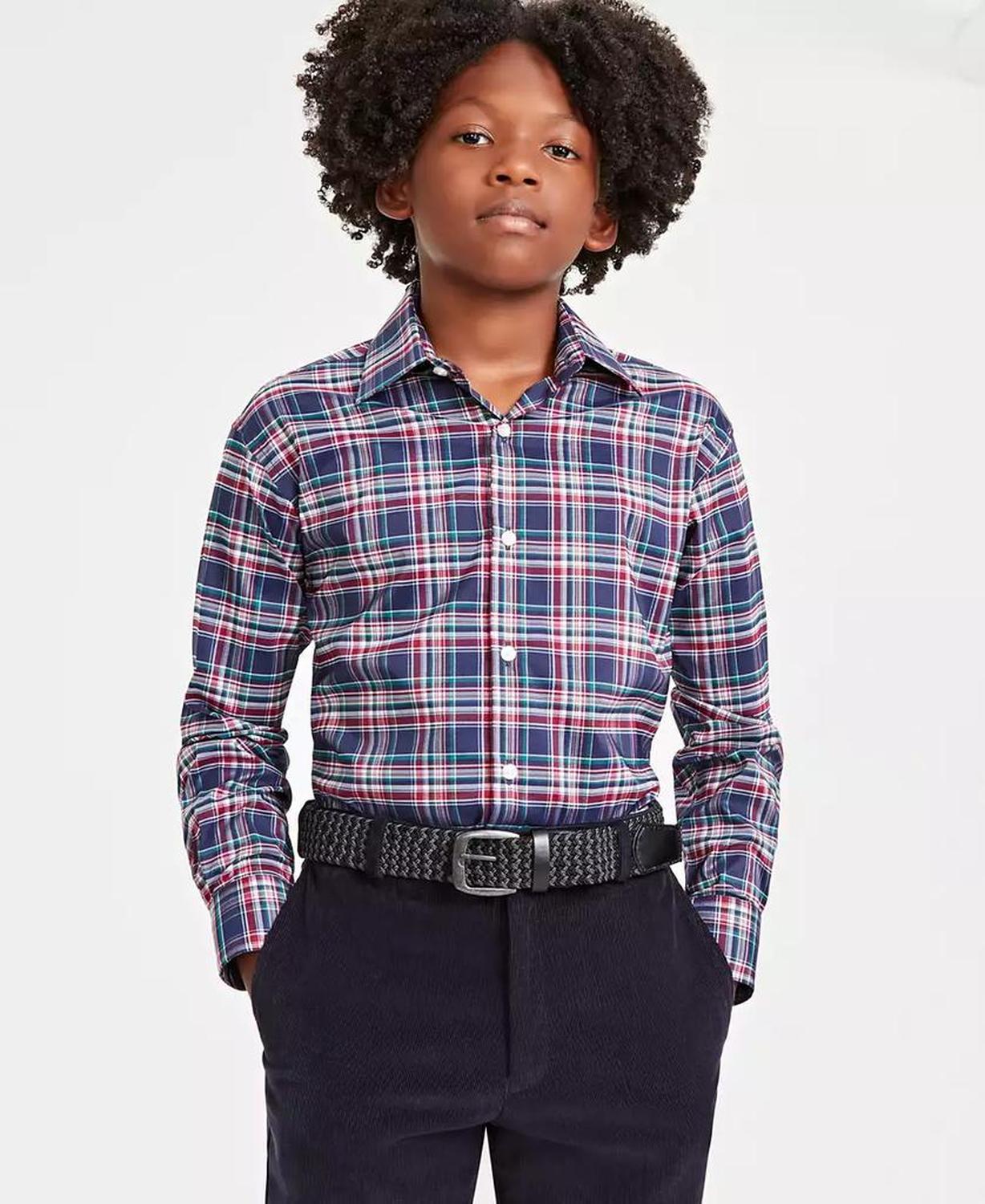 Big Boys Plaid Button Up Dress Shirt