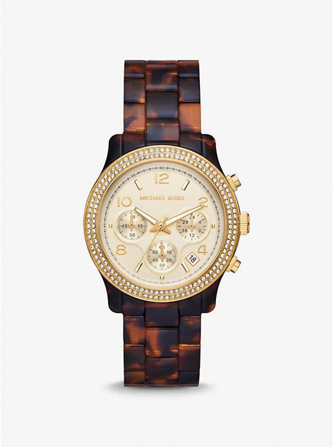 Runway Pavé Gold-Tone and Tortoiseshell Acetate Watch