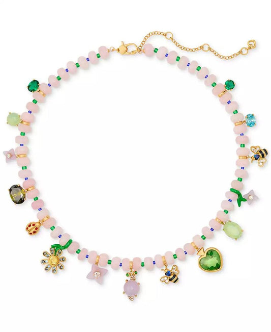 Gold-Tone Bead & Stone Garden Charm Collar Necklace, 16" + 3" extender