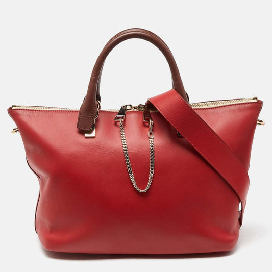 Chloe Red/brown Leather Medium Baylee Tote