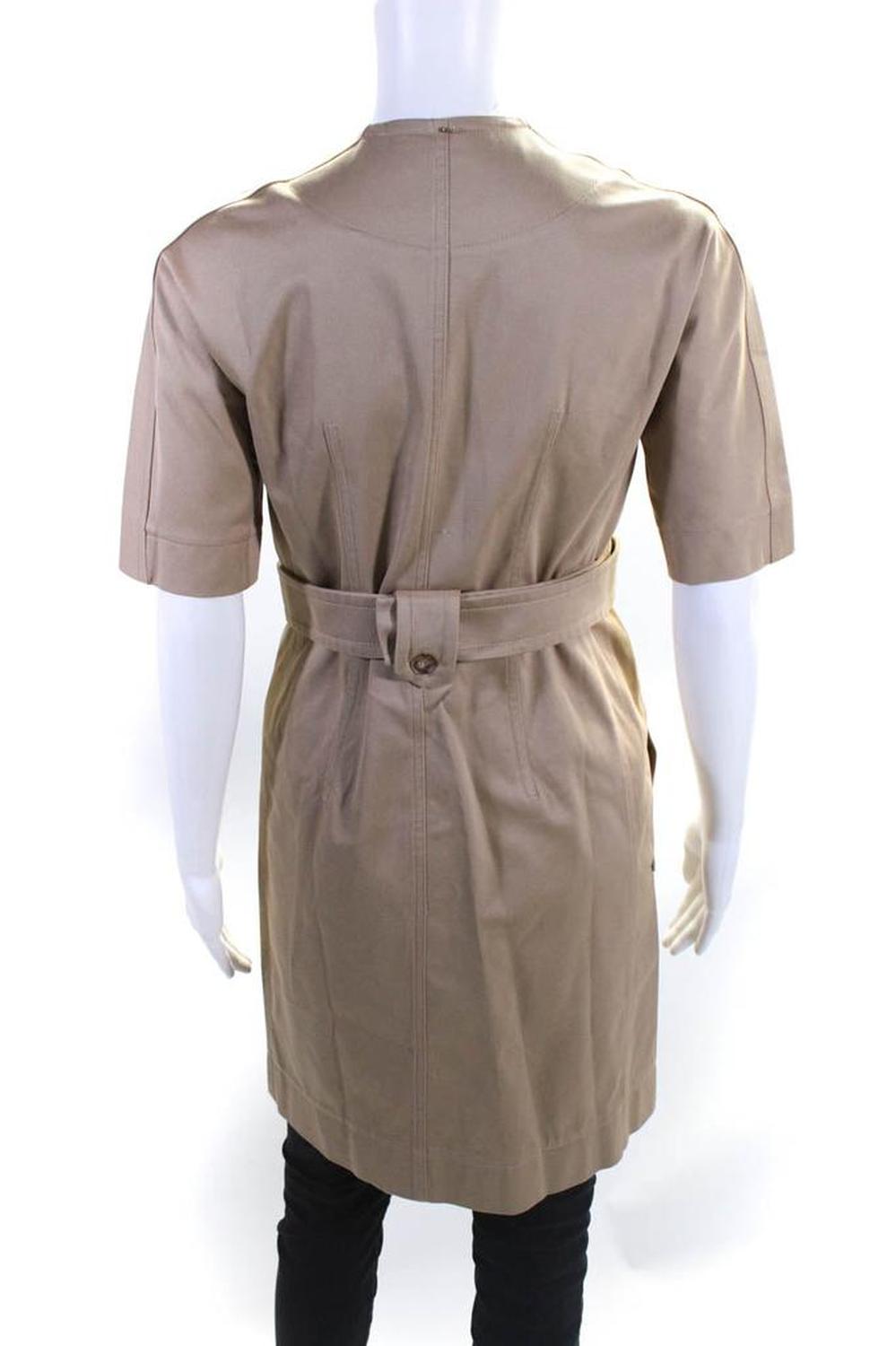 Sportmax Womens Cotton Button Up Belted Short Sleeve Coat Jacket Khaki
