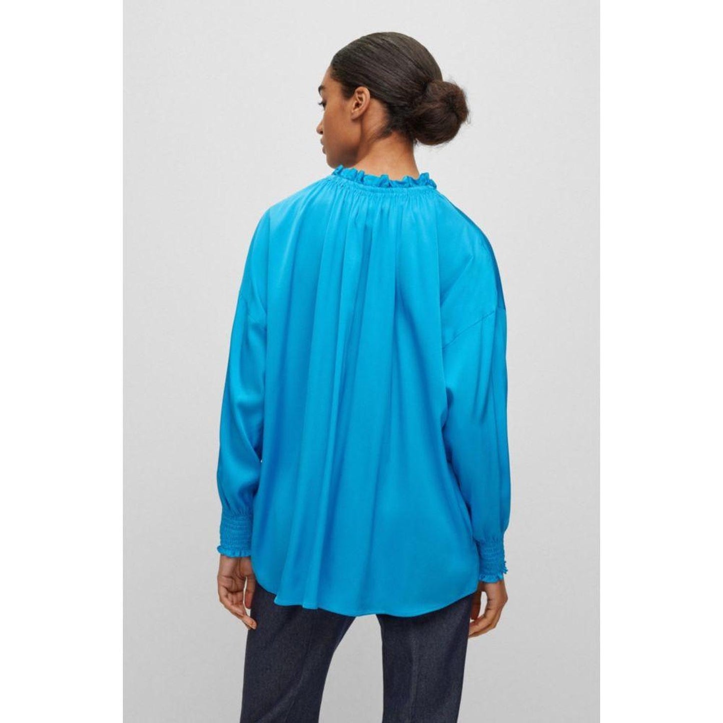 Relaxed-fit blouse in stretch silk with tie front