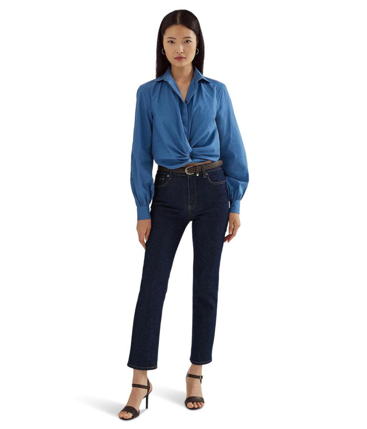Twist-Front Broadcloth Cropped Shirt