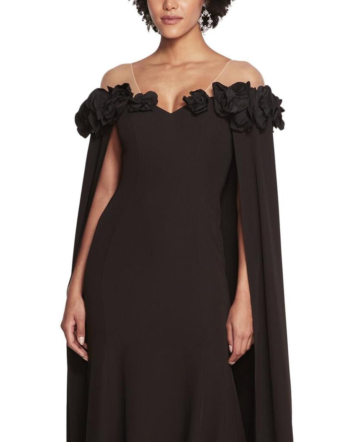 Marchesa Notte Off The Shoulder Cape Gown