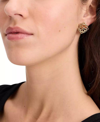 Gold-Tone Spade Flower Lace Stud Earrings