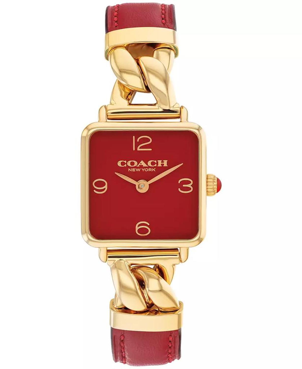 Women's Cass Gold-Tone Stainless Steel and Red Leather Strap Watch, 22mm