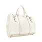 PRADA ivory white grained leather silver triangle logo buckle strap tote bag