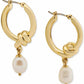 Gold-Tone Freshwater Pearl Charm Knot Hoop Earrings