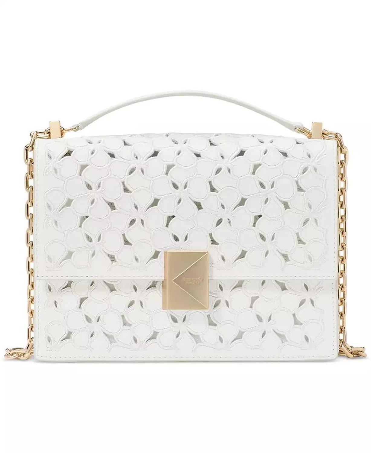 Deco Eyelet Chain Strap Leather Shoulder Bag