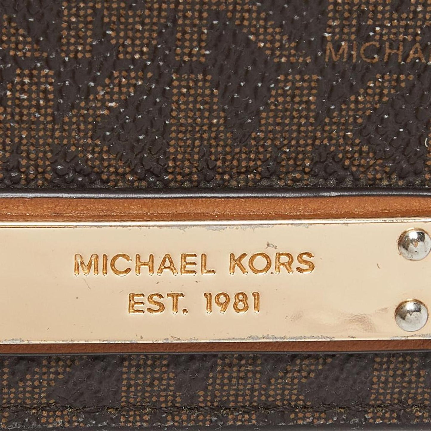 Michael Kors Beige/brown Signature Coated Canvas And Leather Card Case