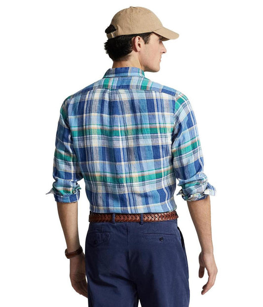 Classic Fit Plaid Linen Shirt