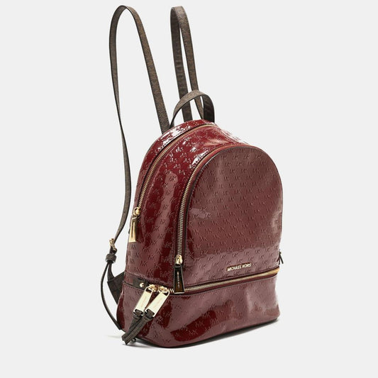 Michael Kors Signature Embossed Patent Leather And Coated Canvas Rhea Backpack