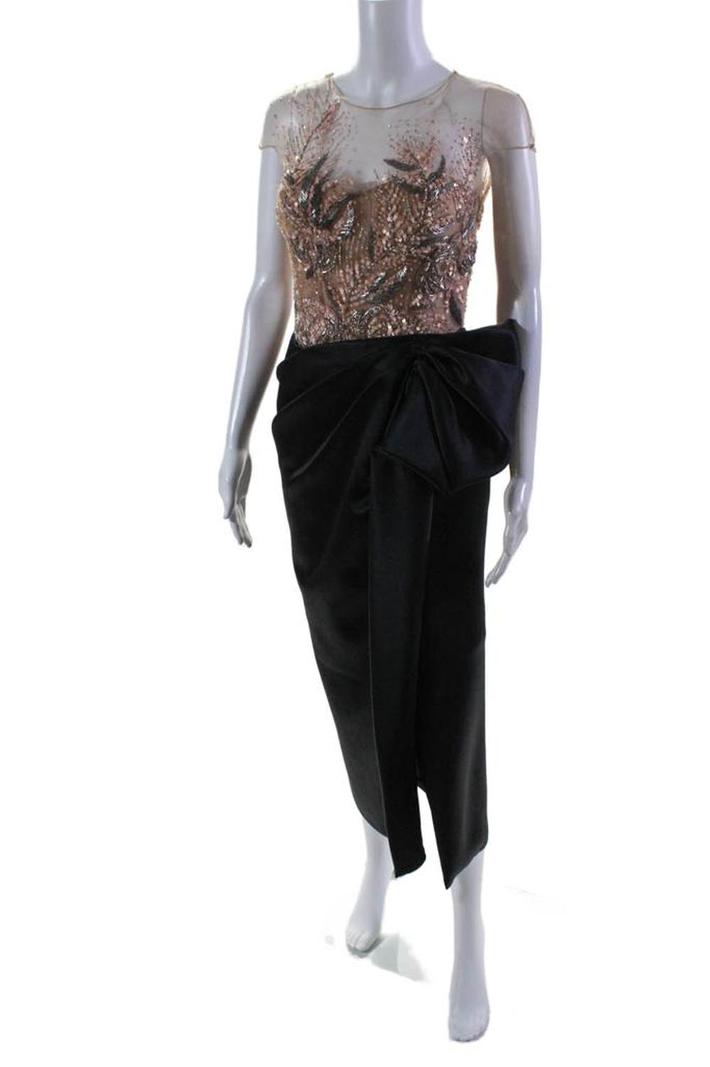 Marchesa Womens Pink Black Beaded Cap Sleeve Drape Detail Gown Dress