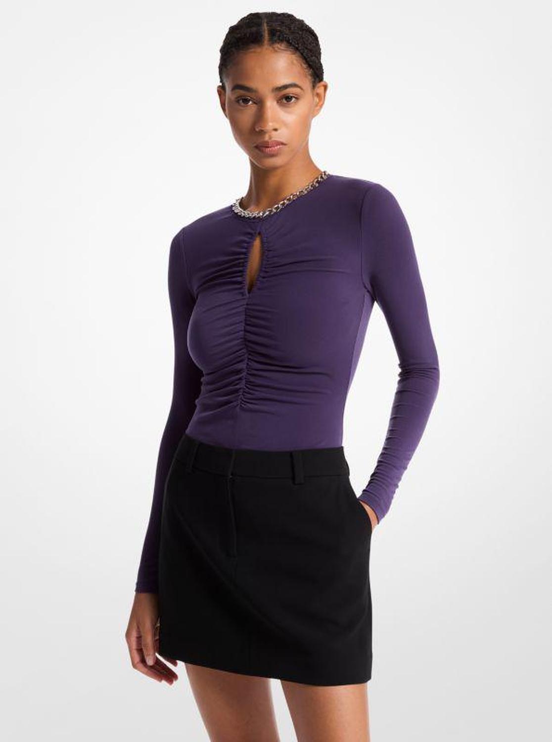 Embellished Matte Jersey Keyhole Top