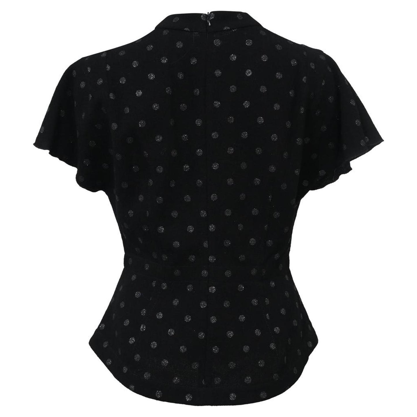 Marc Jacobs Polka Dot Fitted Closed Neck Short Sleeve Top in Black Viscose