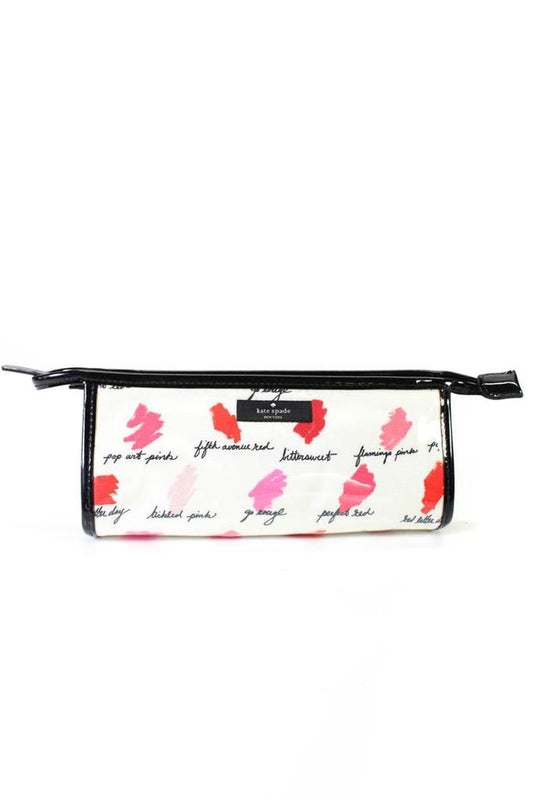 Kate Spade New York Womens Clear Fabric Zippered Pouch Wallet White Pink Black