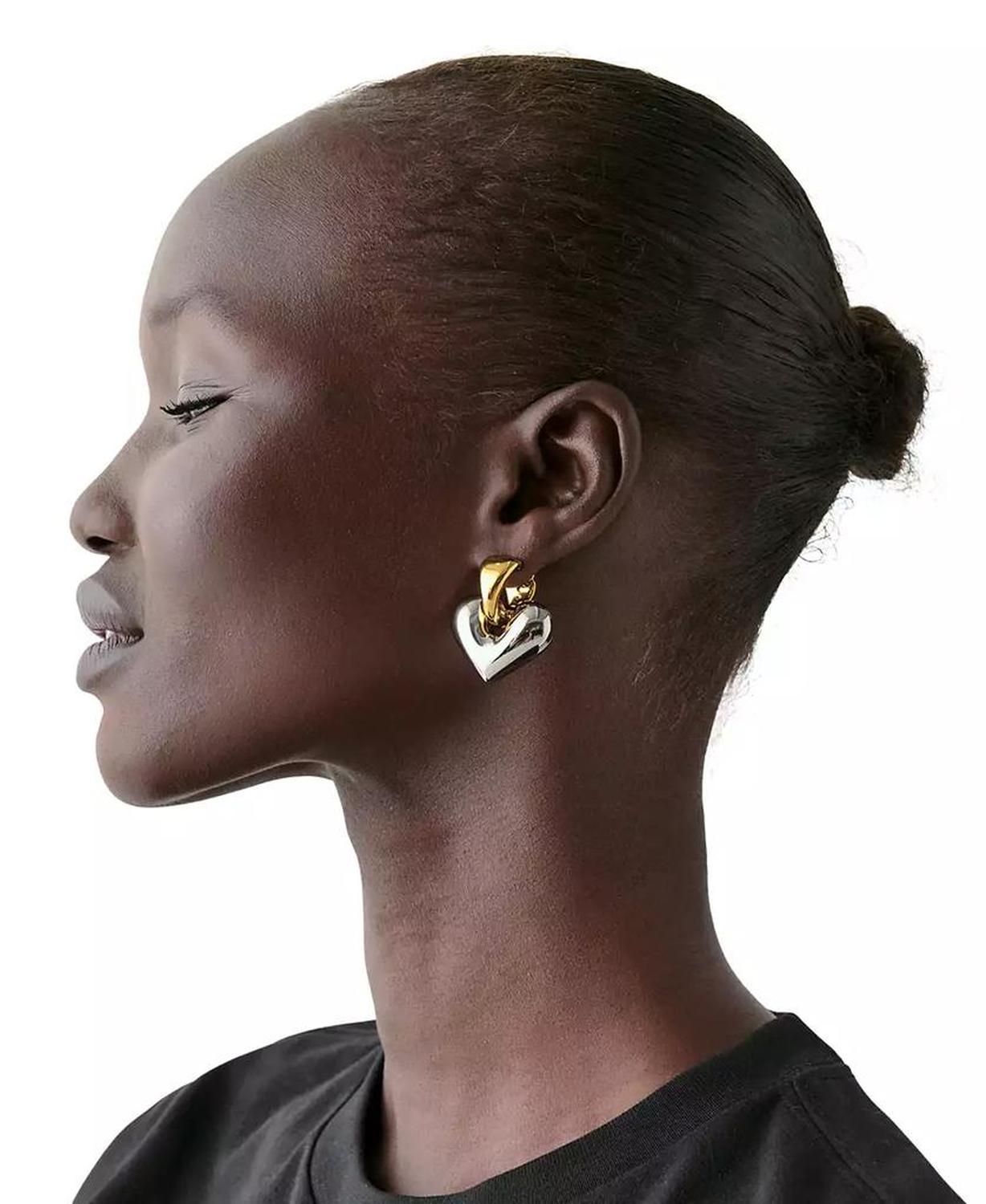 Two-Tone Sculpted Spade Drop Earrings