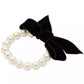 Gold-Tone Velvet Bow Imitation Pearl Stretch Bracelet