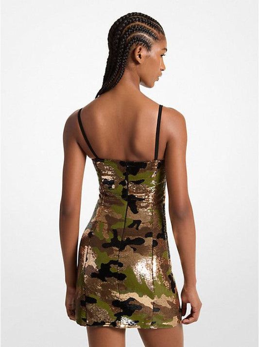Sequined Camouflage Bustier Dress