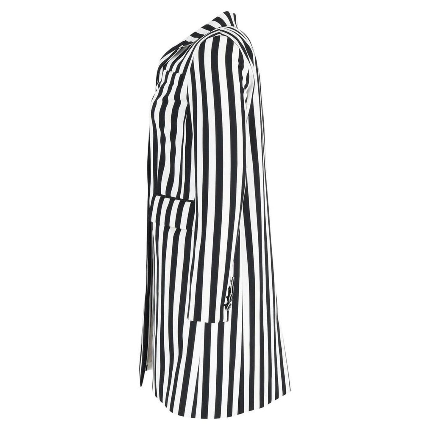 Marc Jacobs Stripe Print Single-Breasted Trench Coat in Black and White Wool