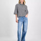 Women's Striped Cotton Elbow-Sleeve Button-Front Shirt