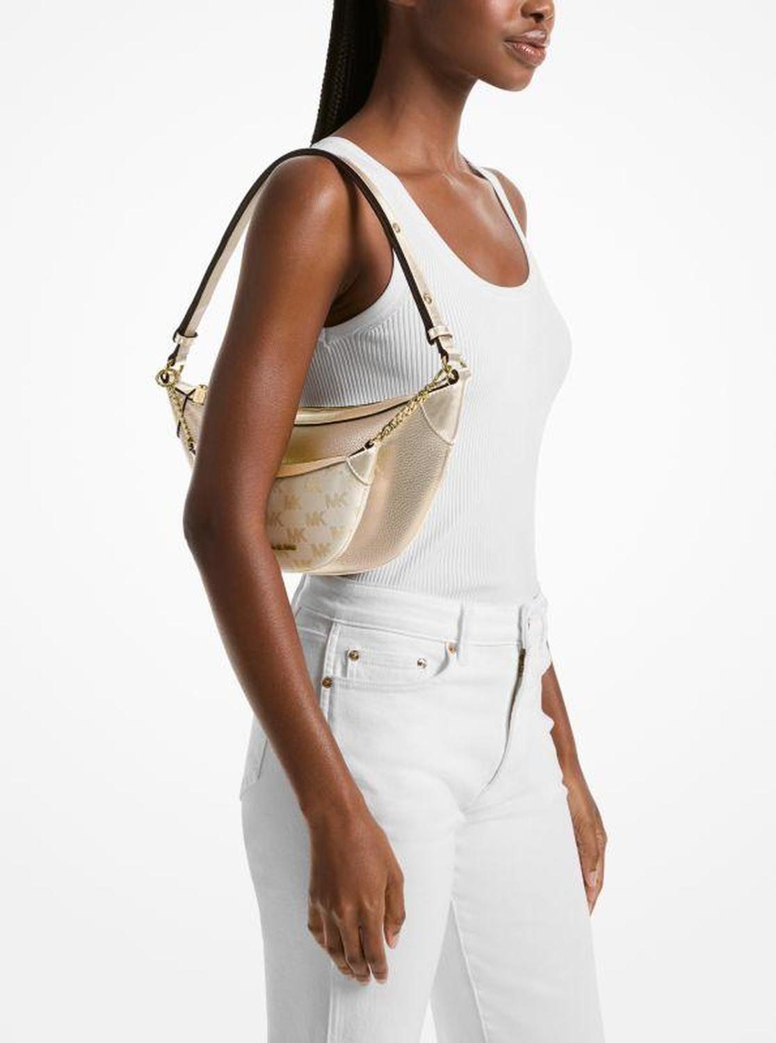 Hollis Medium 2-in-1 Metallic Leather and Logo Jacquard Shoulder Bag
