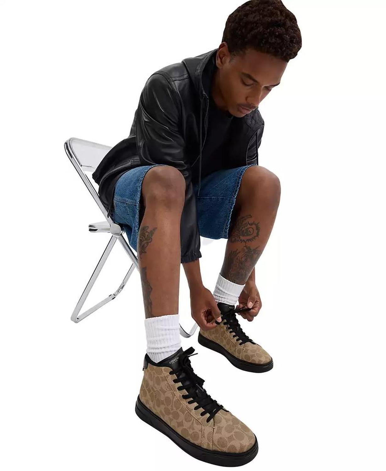 Men's High Line High-Top Signature Canvas Round Toe Sneakers